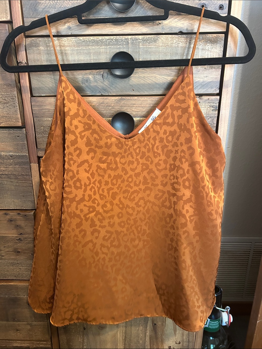 She & Sky Rust Leopard-Print Satin Cami Top